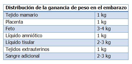 �C�mo se distribuye el peso durante el embarazo?